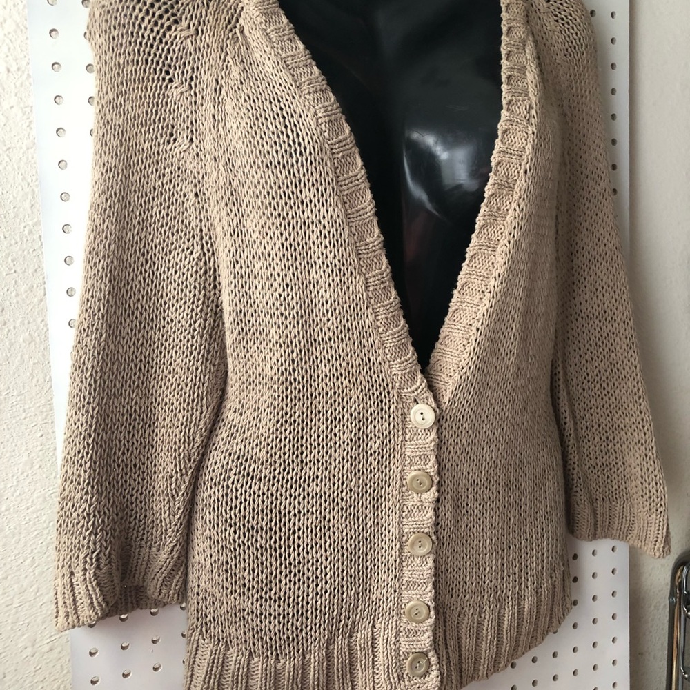 Lane Bryant 18/20 Tan 3/4 length Crochet Cardigan
